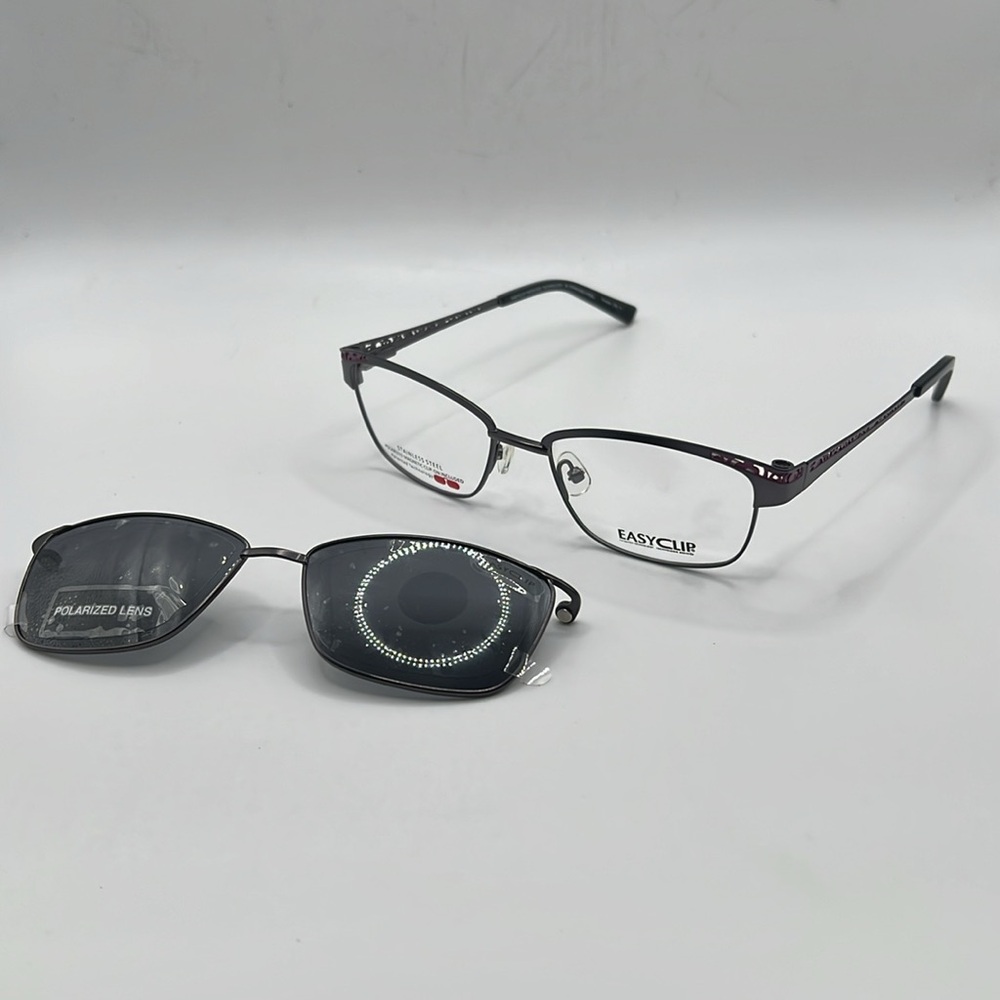 NWT Easy Clip Glasses Magnetic Sunglasses Stainless Steel 52 17 135 Black Purple